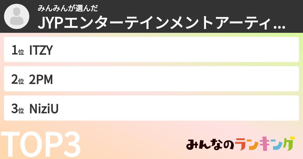 みんみんさんの「JYPエンターテインメントアーティストランキング」