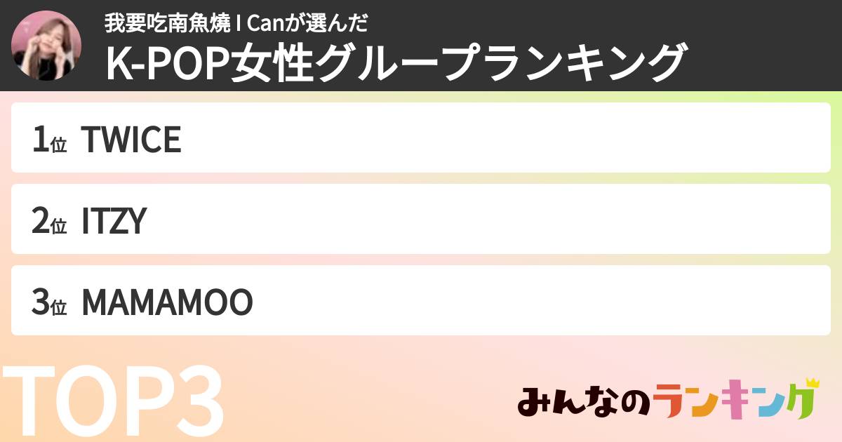 我要吃南魚燒 I Canさんの「K-POP女性グループランキング」
