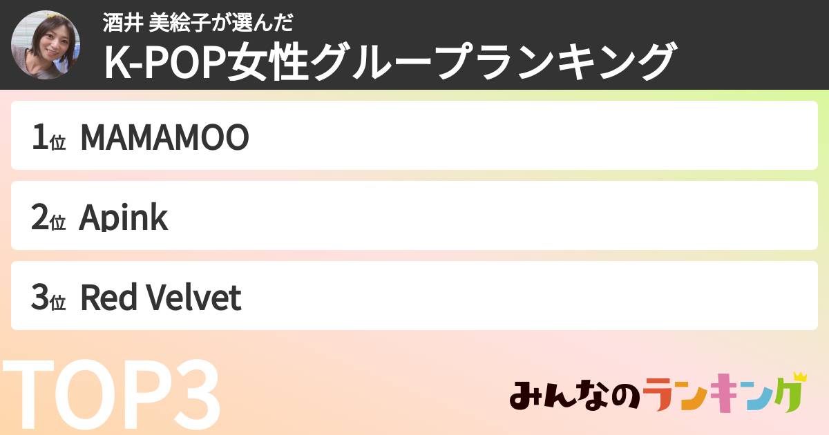 酒井 美絵子さんの「K-POP女性グループランキング」