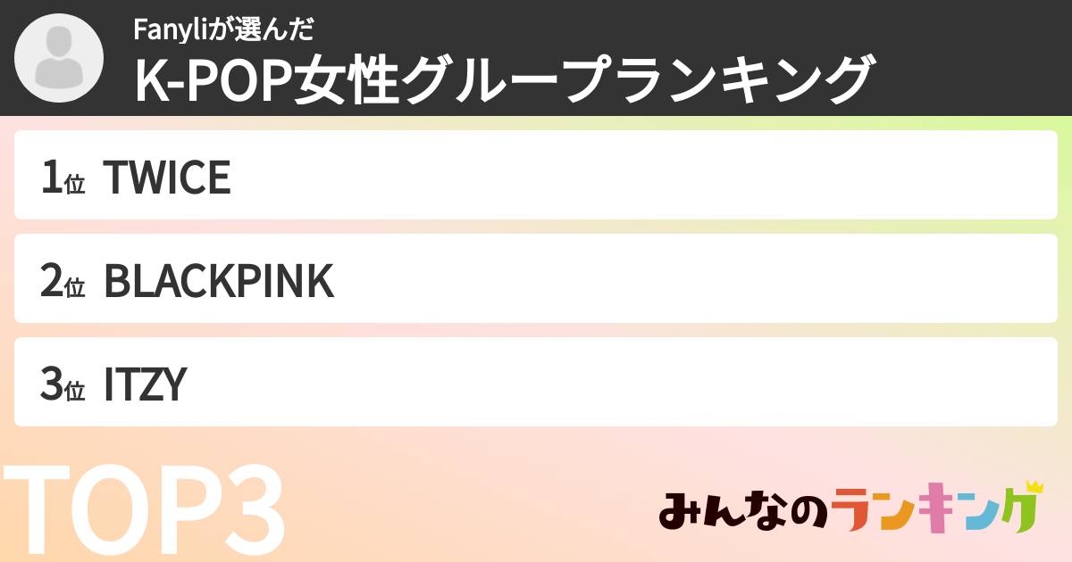 Fanyliさんの「K-POP女性グループランキング」