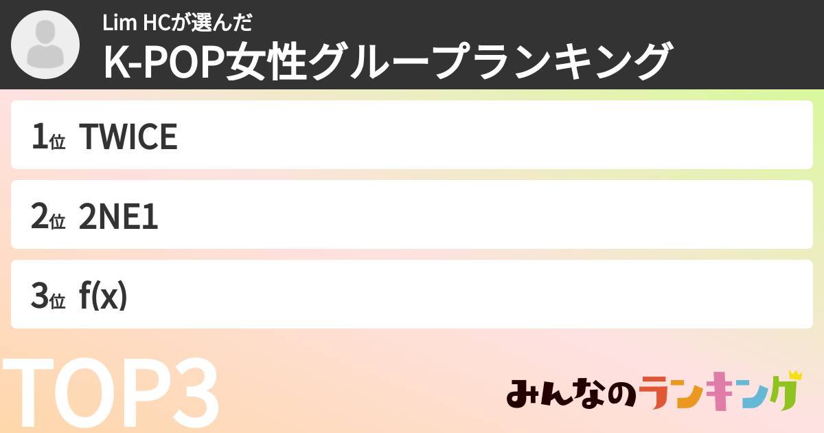 Lim HCさんの「K-POP女性グループランキング」