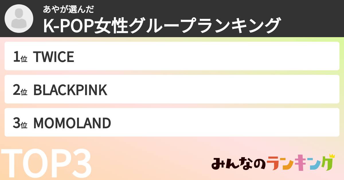 あやさんの「K-POP女性グループランキング」