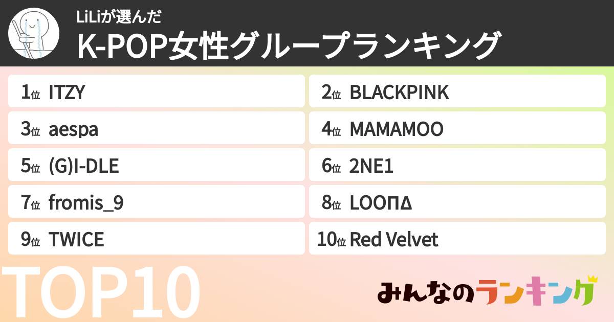 LiLiさんの「K-POP女性グループランキング」