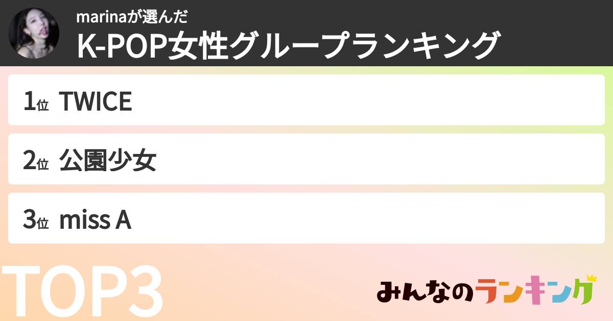 marinaさんの「K-POP女性グループランキング」