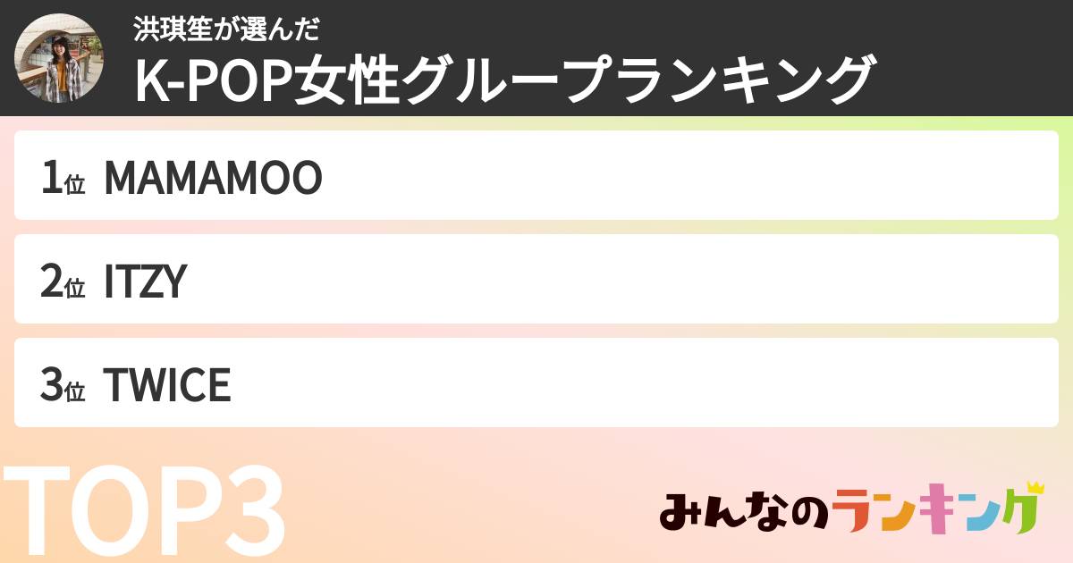 洪琪笙さんの「K-POP女性グループランキング」