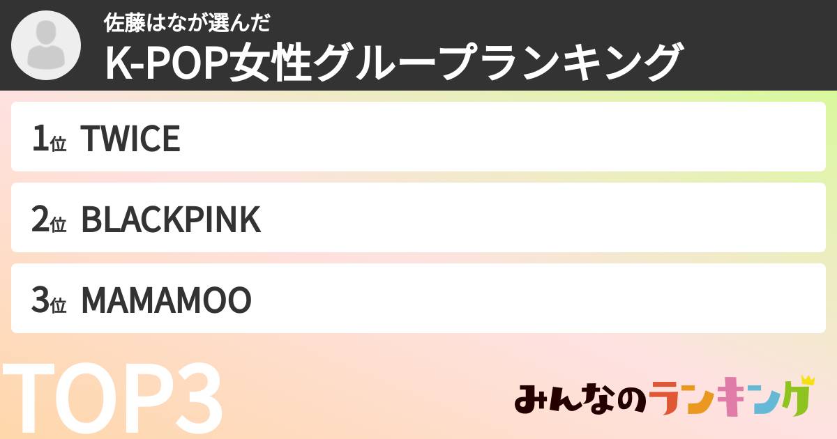 佐藤はなさんの「K-POP女性グループランキング」