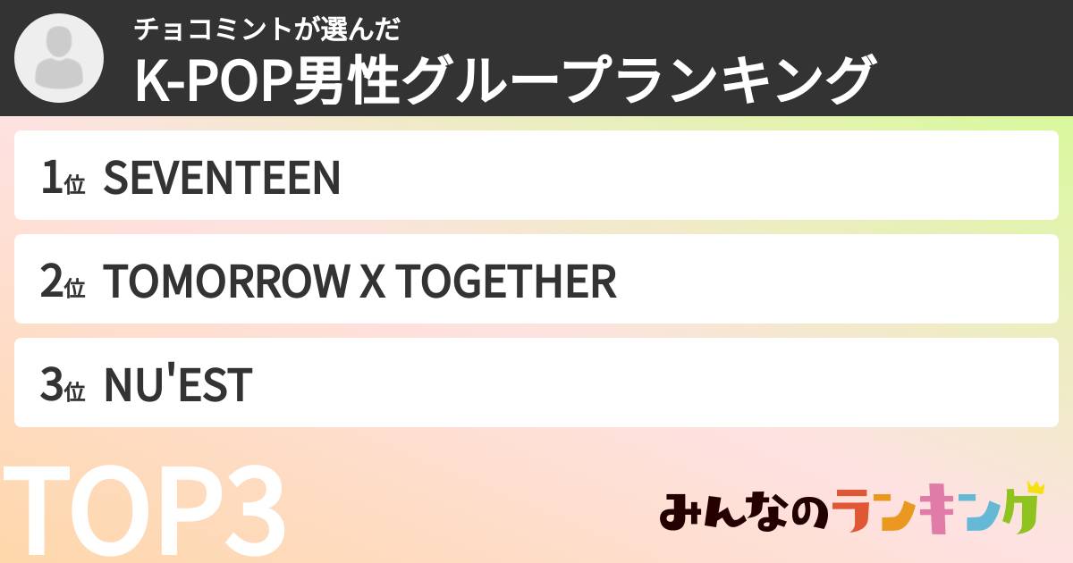 チョコミントさんの「K-POP男性グループランキング」