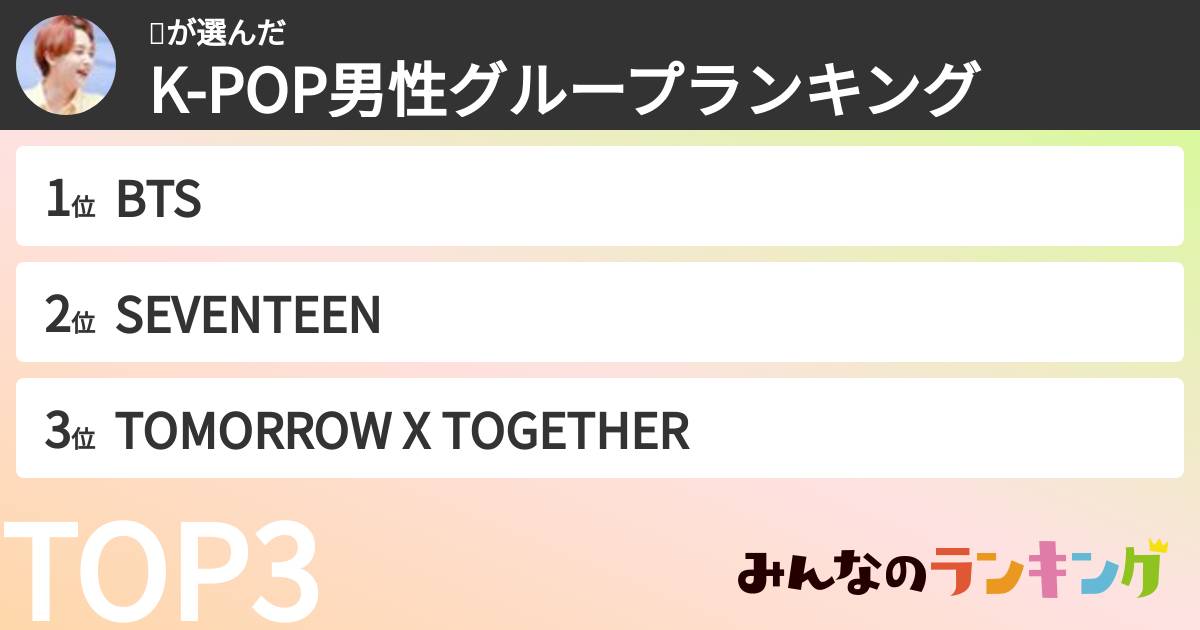 리さんの「K-POP男性グループランキング」