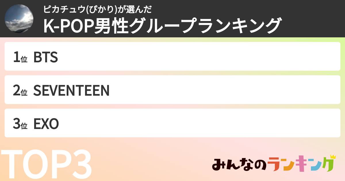 ピカチュウ(ぴかり)さんの「K-POP男性グループランキング」