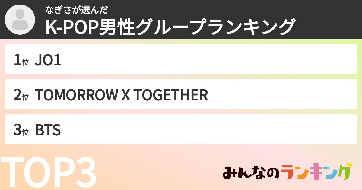 なぎささんの「K-POP男性グループランキング」