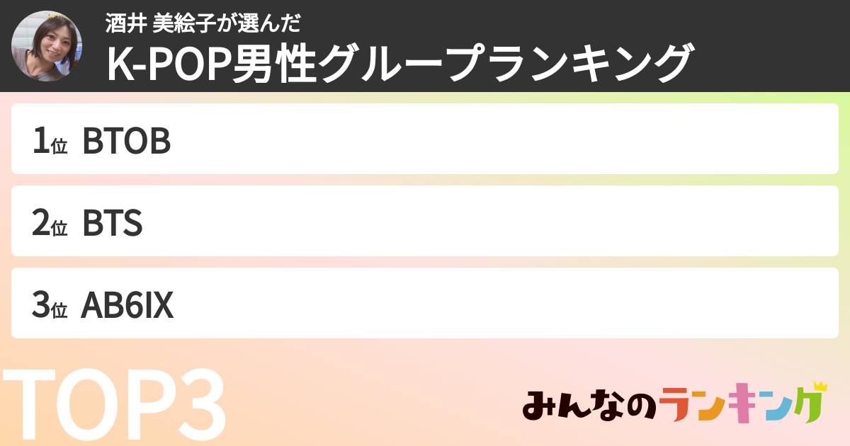 酒井 美絵子さんの「K-POP男性グループランキング」
