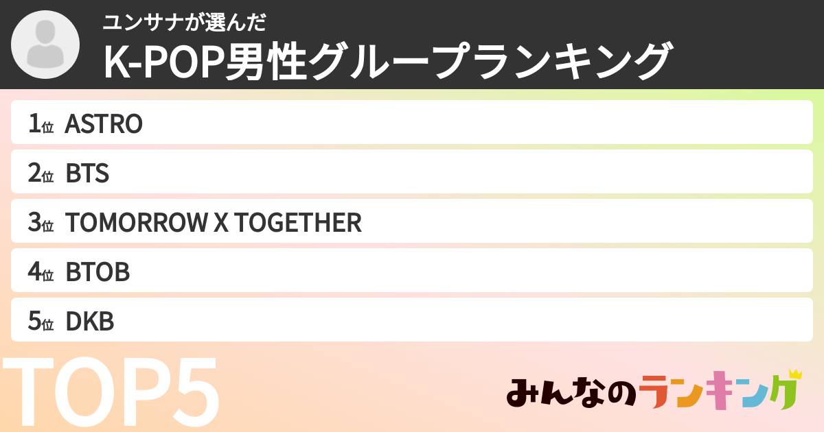 ユンサナさんの「K-POP男性グループランキング」