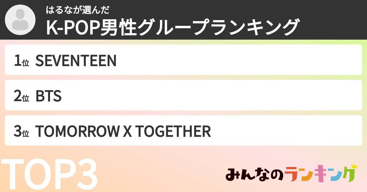はるなさんの「K-POP男性グループランキング」