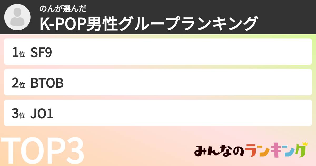 のんさんの「K-POP男性グループランキング」