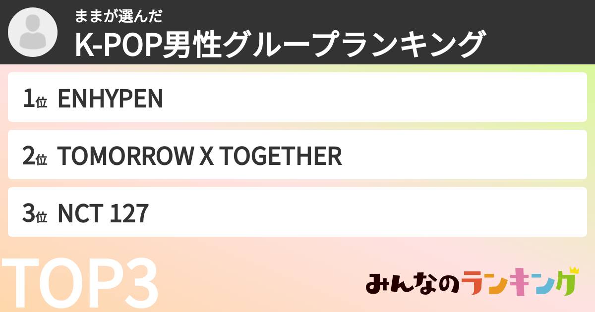 ままさんの「K-POP男性グループランキング」