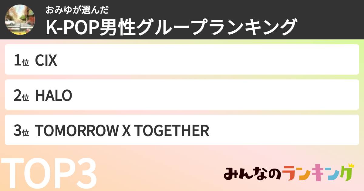 おみゆさんの「K-POP男性グループランキング」