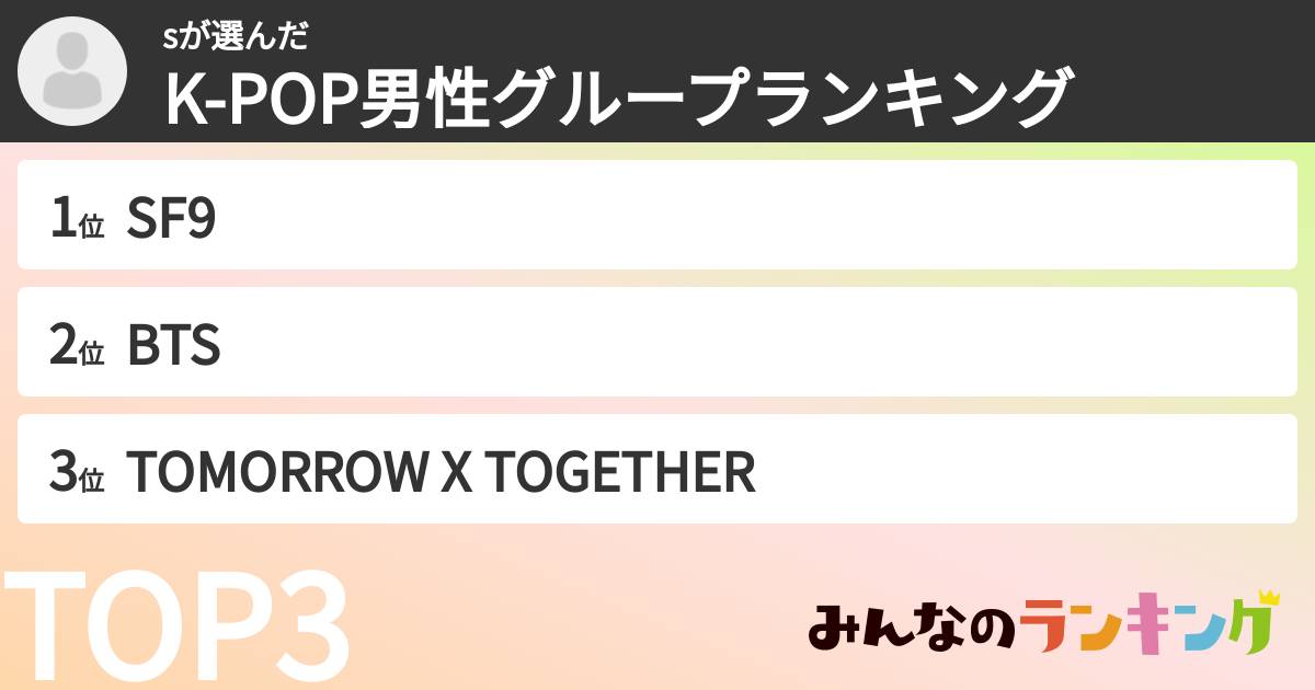 sさんの「K-POP男性グループランキング」