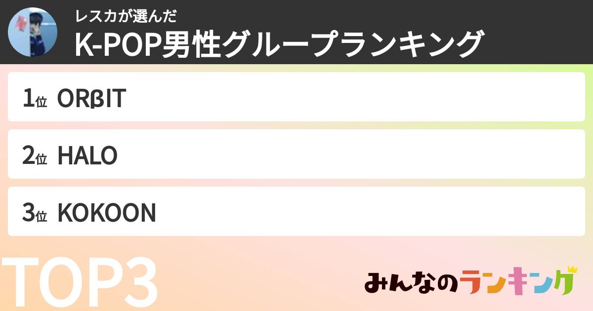 レスカさんの「K-POP男性グループランキング」