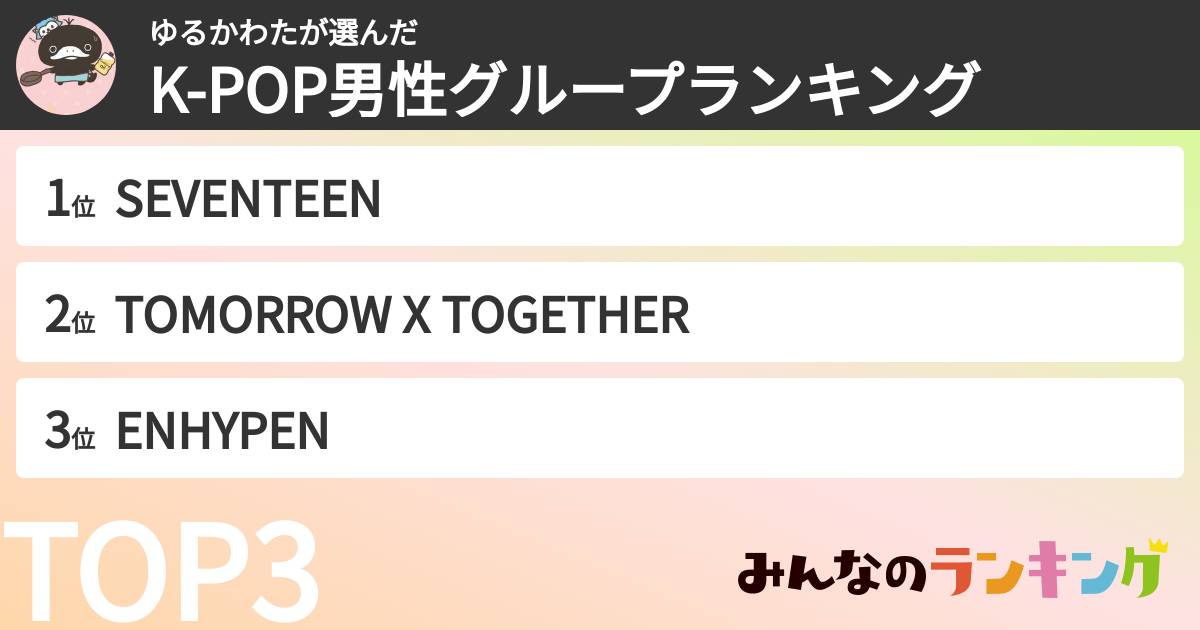 ゆるかわたさんの「K-POP男性グループランキング」