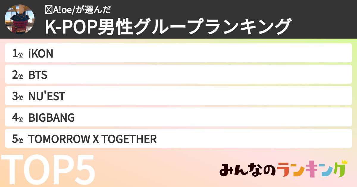 ☺︎A!oe/さんの「K-POP男性グループランキング」