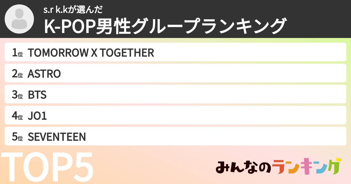s.r k.kさんの「K-POP男性グループランキング」