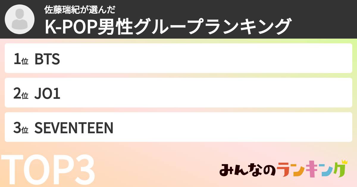 佐藤瑞紀さんの「K-POP男性グループランキング」