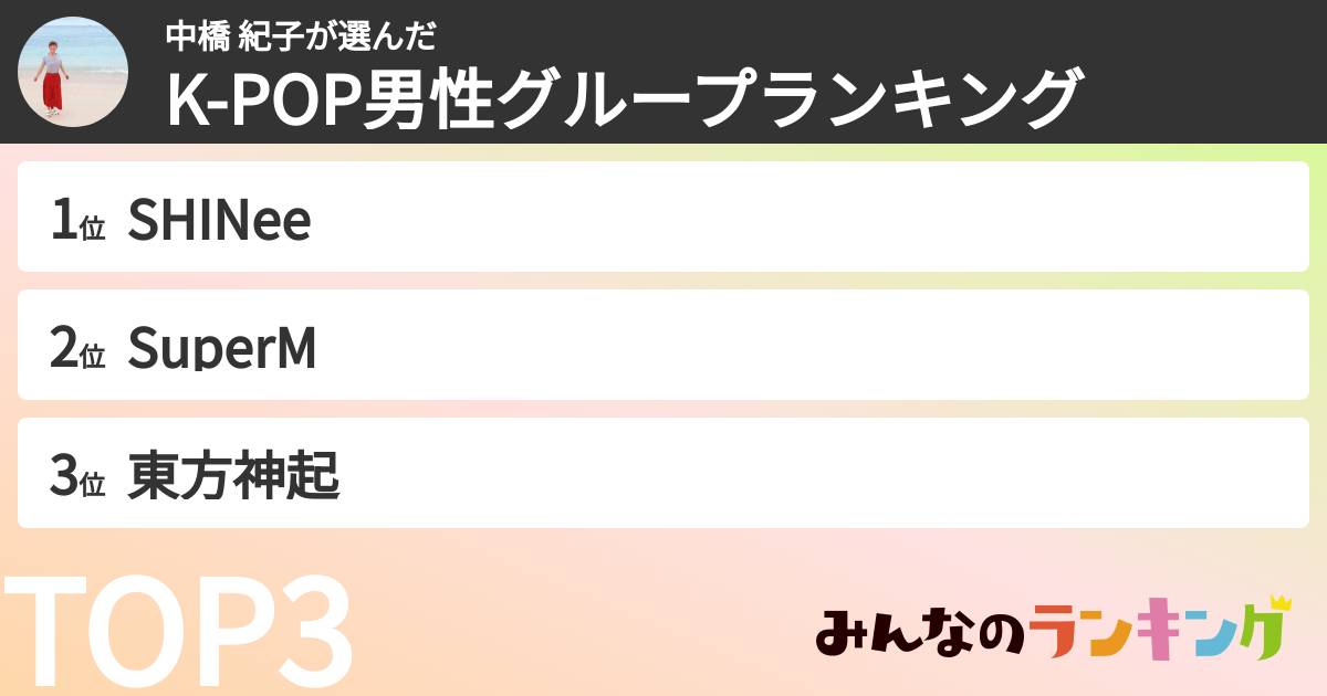 中橋 紀子さんの「K-POP男性グループランキング」