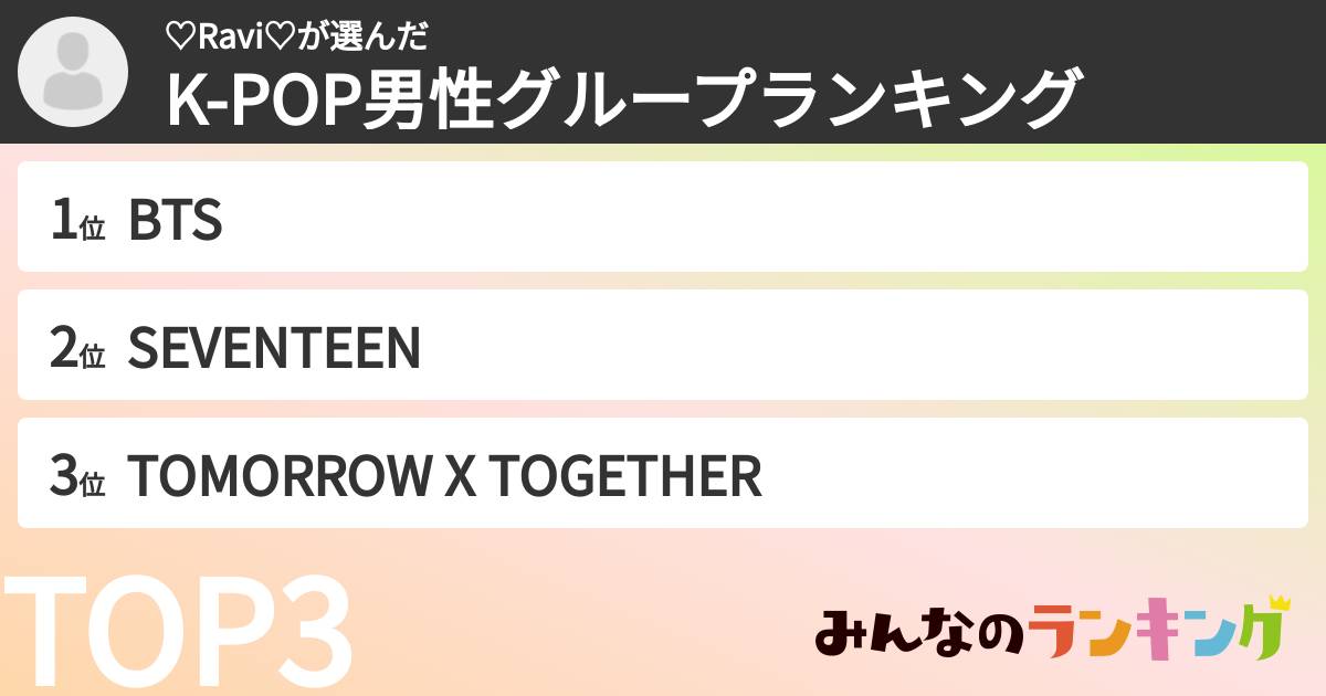 ♡Ravi♡さんの「K-POP男性グループランキング」