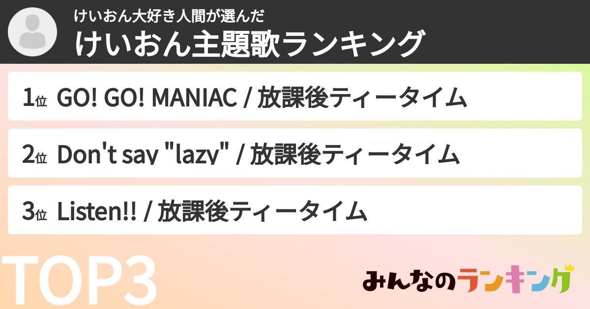 けいおん大好き人間さんの「けいおん主題歌ランキング」
