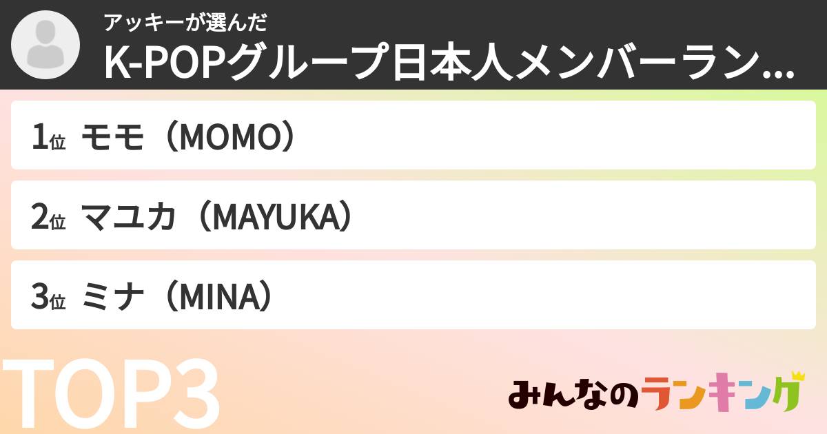 アッキーさんの「K-POPグループ日本人メンバーランキング」