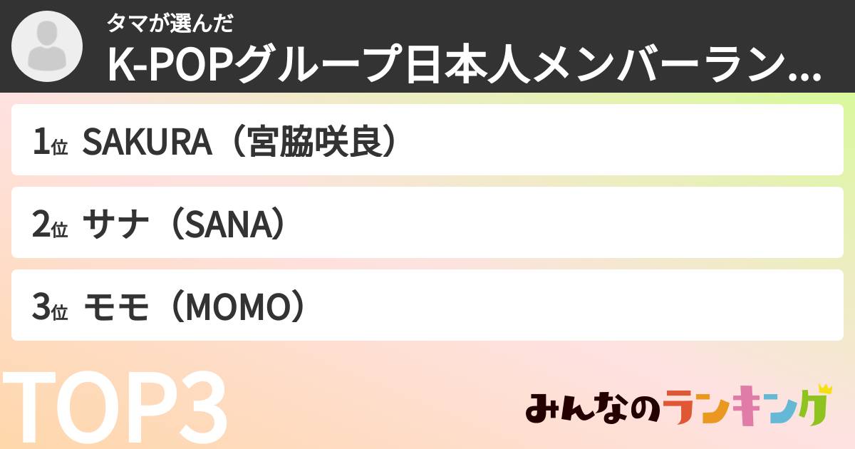タマさんの「K-POPグループ日本人メンバーランキング」