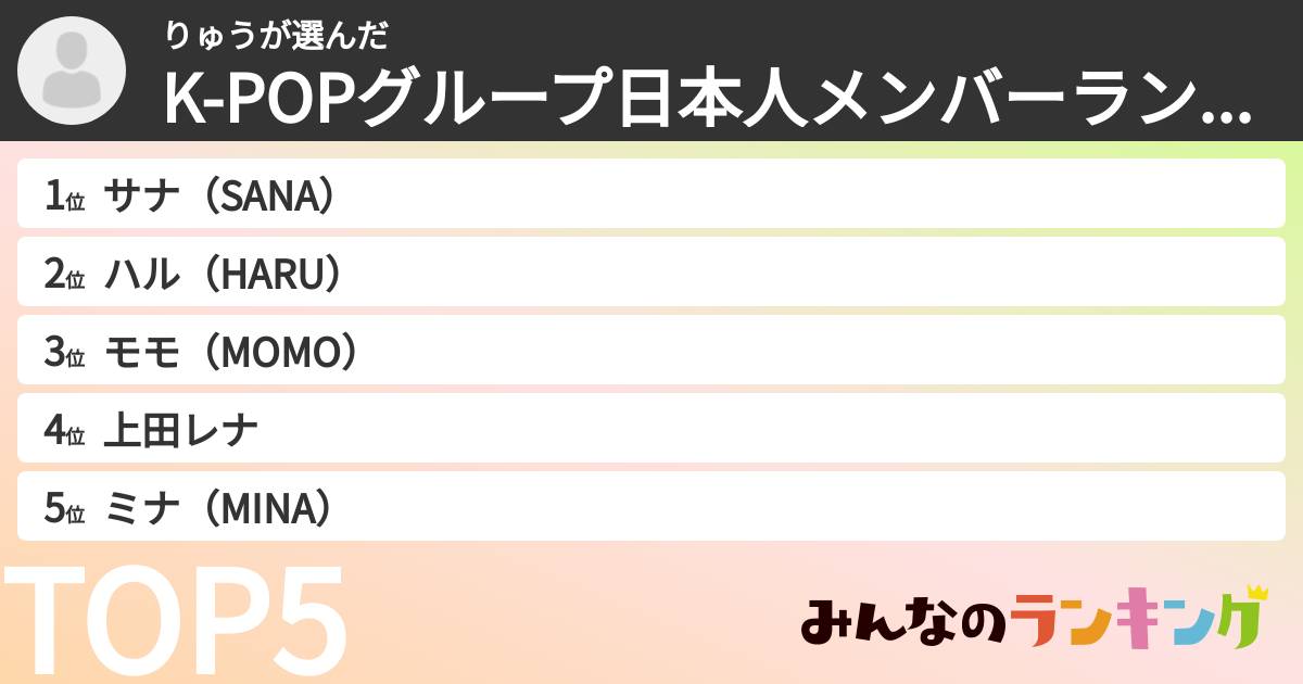りゅうさんの「K-POPグループ日本人メンバーランキング」