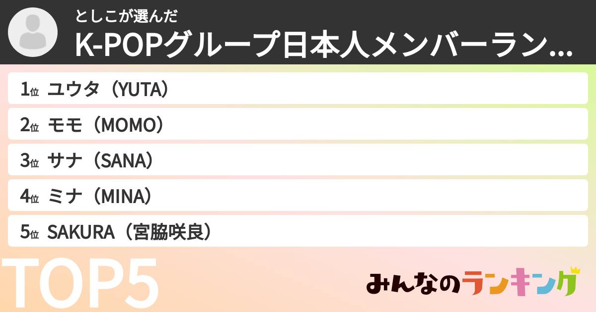 としこさんの「K-POPグループ日本人メンバーランキング」