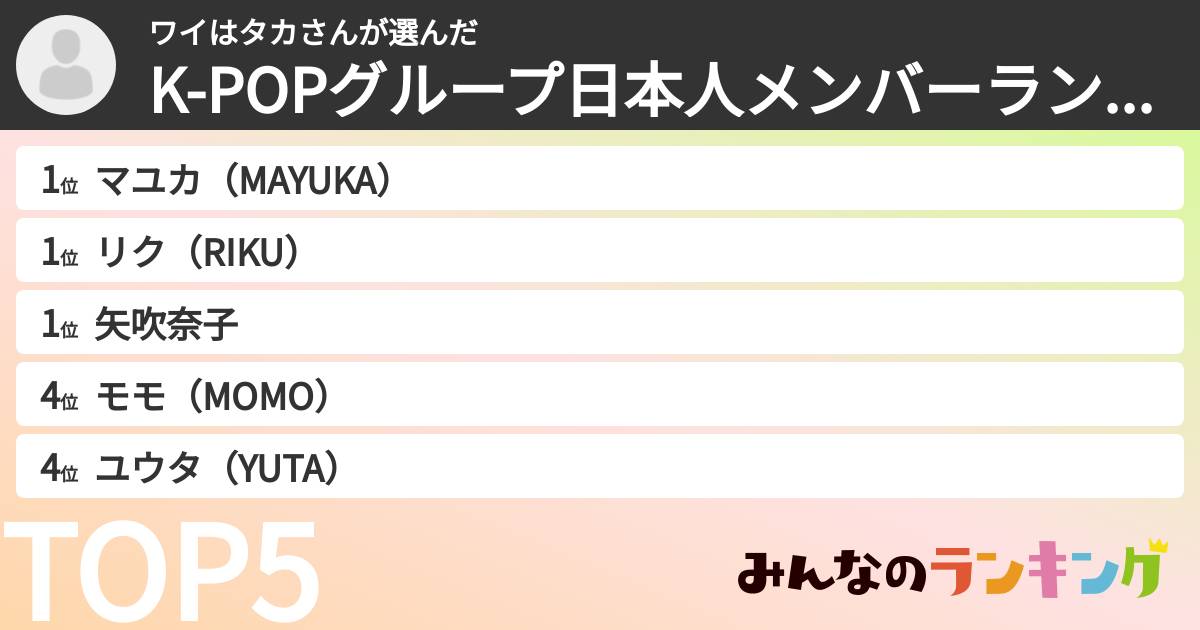 ワイはタカさんさんの「K-POPグループ日本人メンバーランキング」