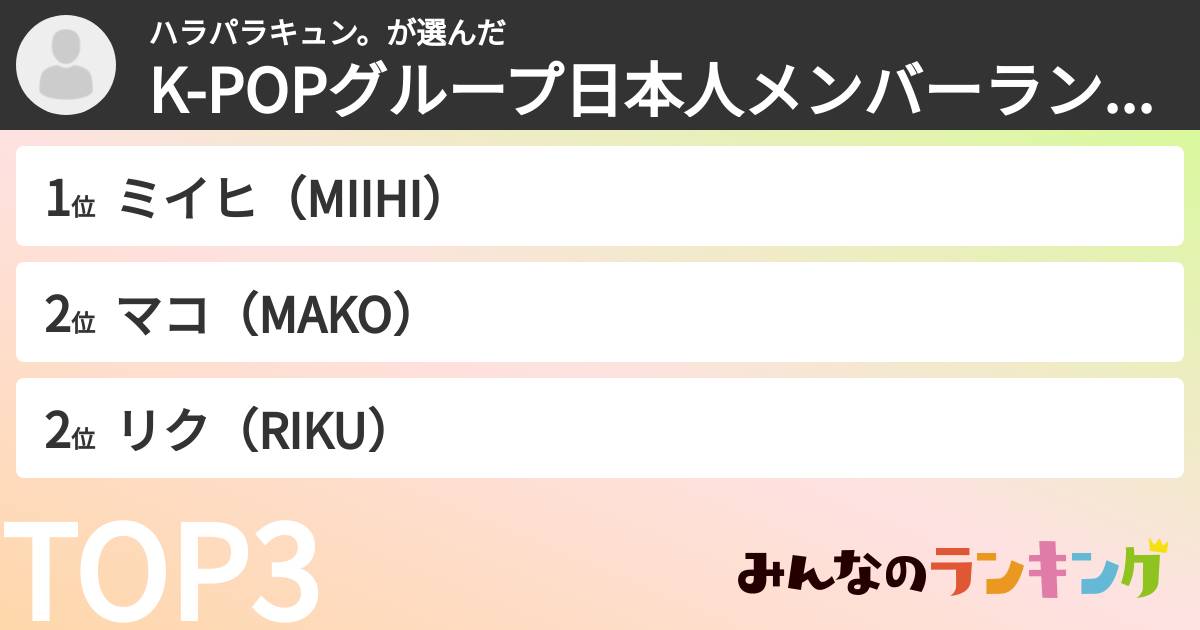 ハラパラキュン。さんの「K-POPグループ日本人メンバーランキング」