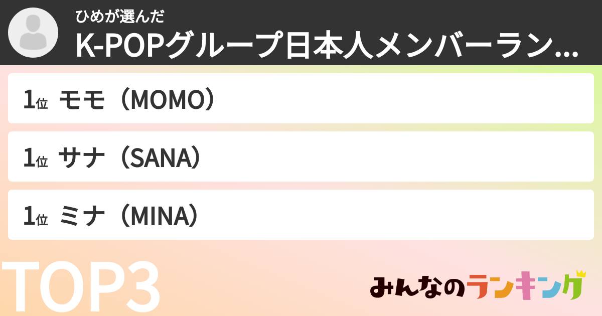 ひめさんの「K-POPグループ日本人メンバーランキング」