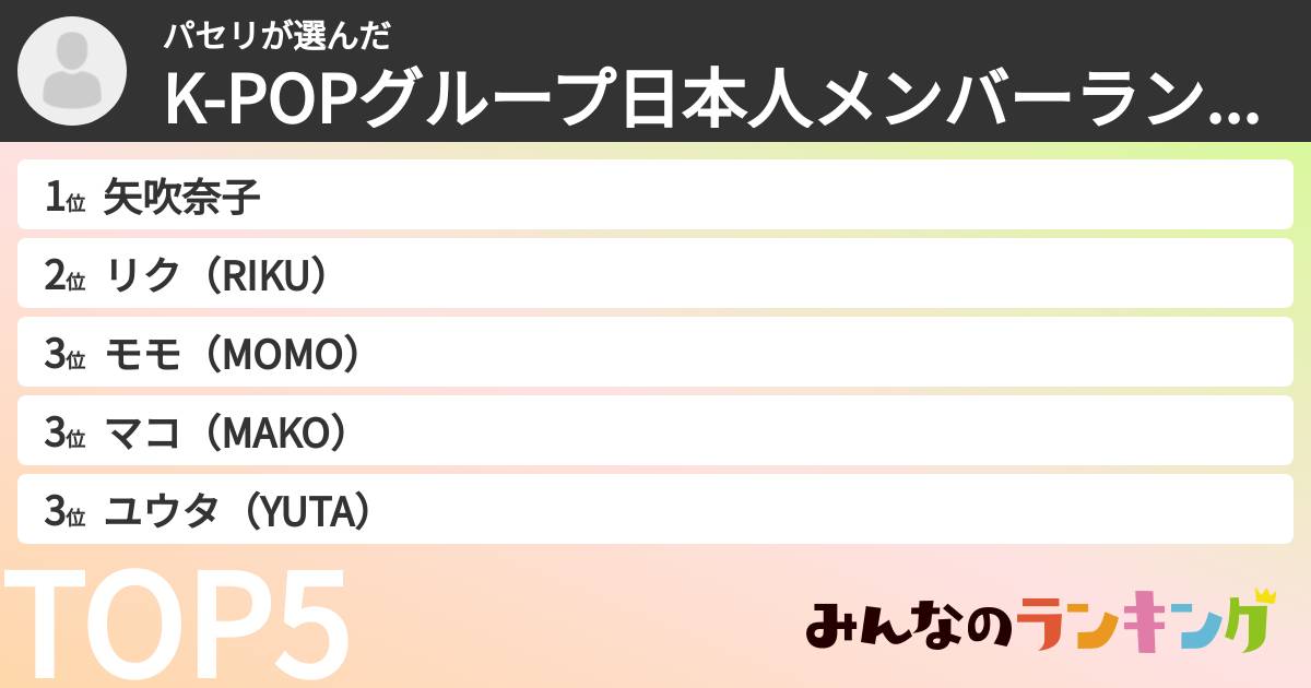 パセリさんの「K-POPグループ日本人メンバーランキング」