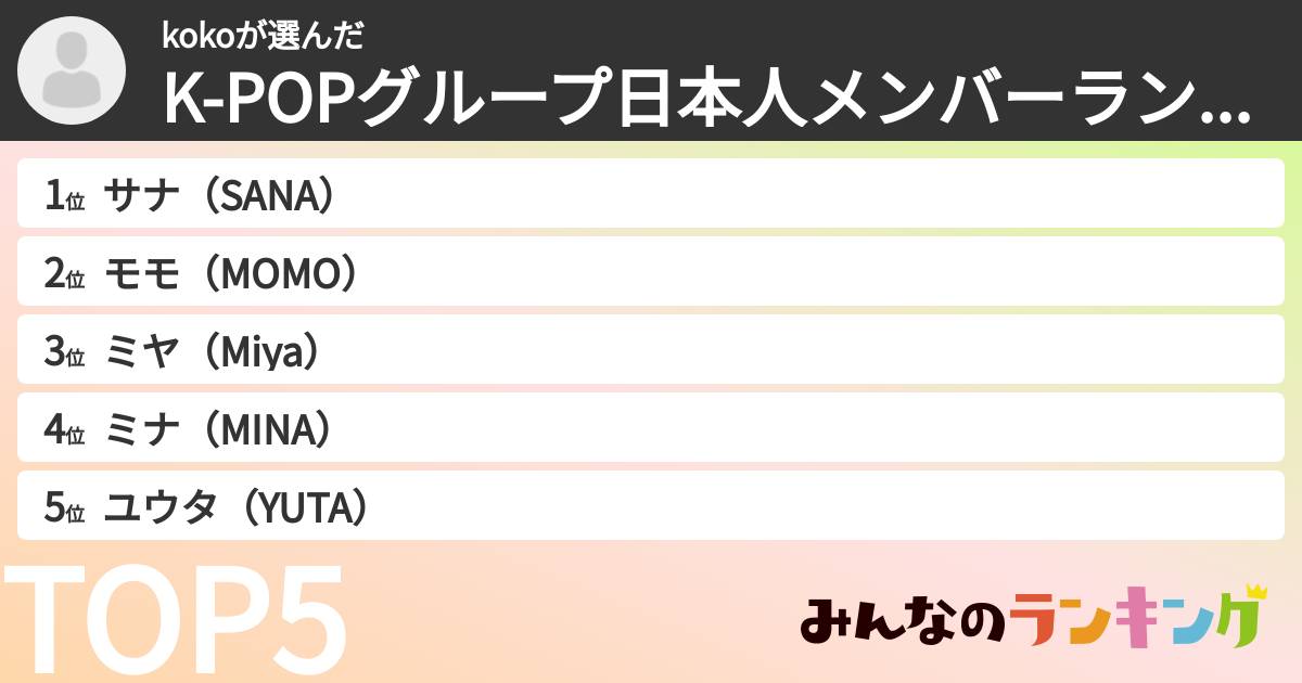 kokoさんの「K-POPグループ日本人メンバーランキング」