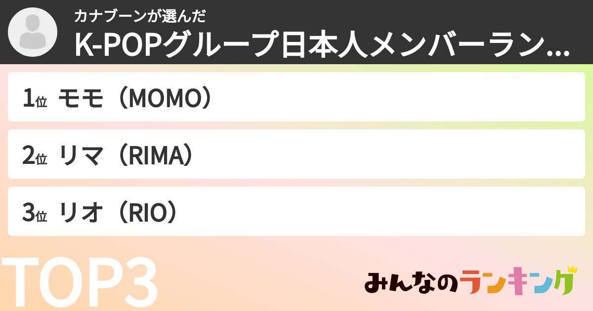 カナブーンさんの「K-POPグループ日本人メンバーランキング」