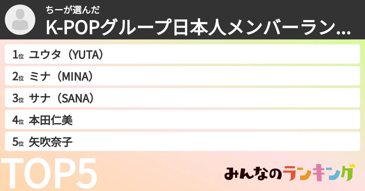 ちーさんの「K-POPグループ日本人メンバーランキング」