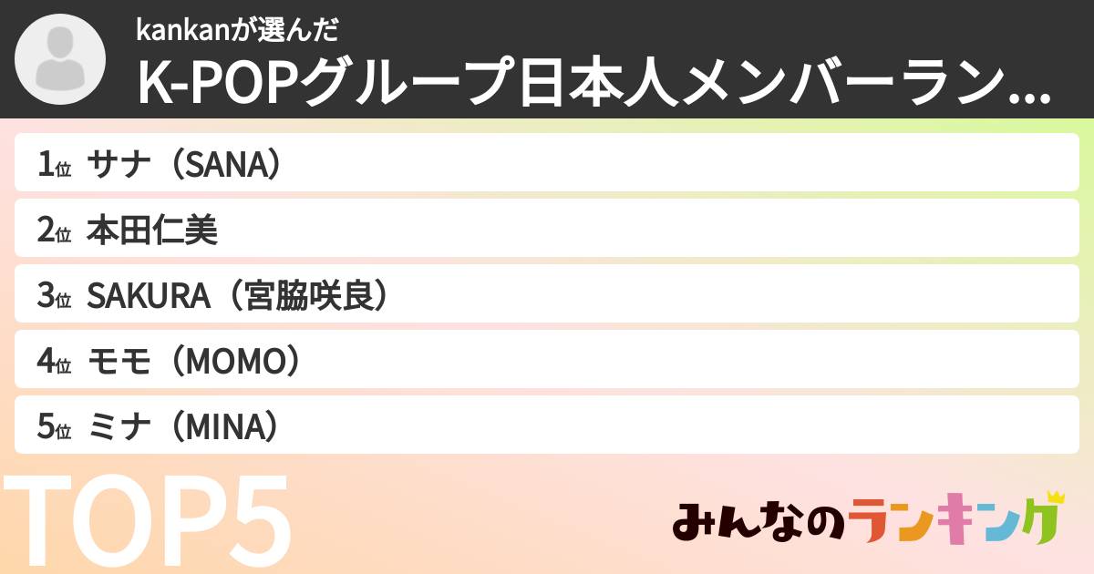 kankanさんの「K-POPグループ日本人メンバーランキング」