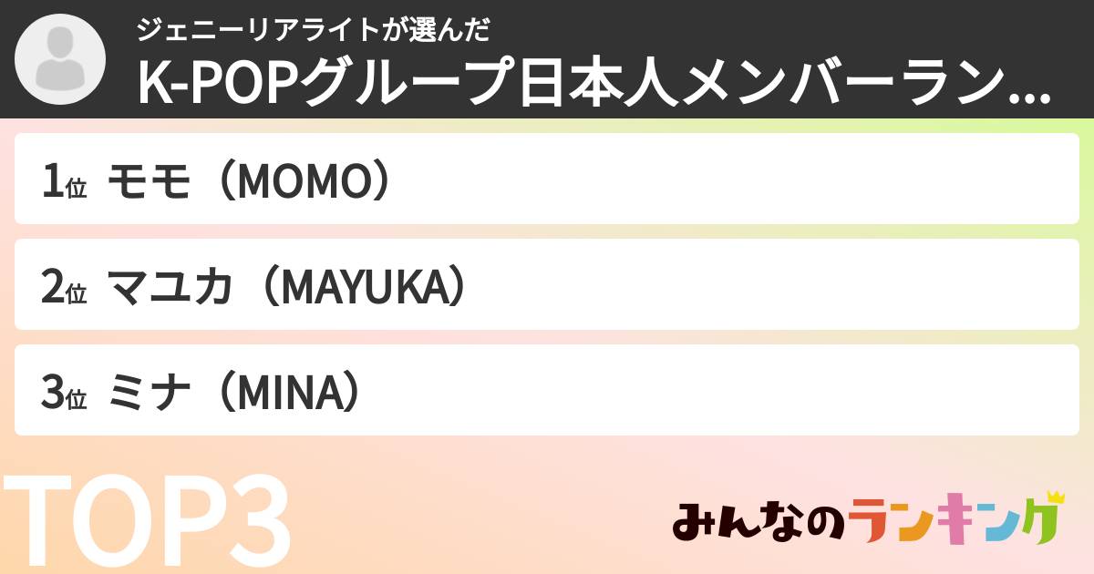 ジェニーリアライトさんの「K-POPグループ日本人メンバーランキング」