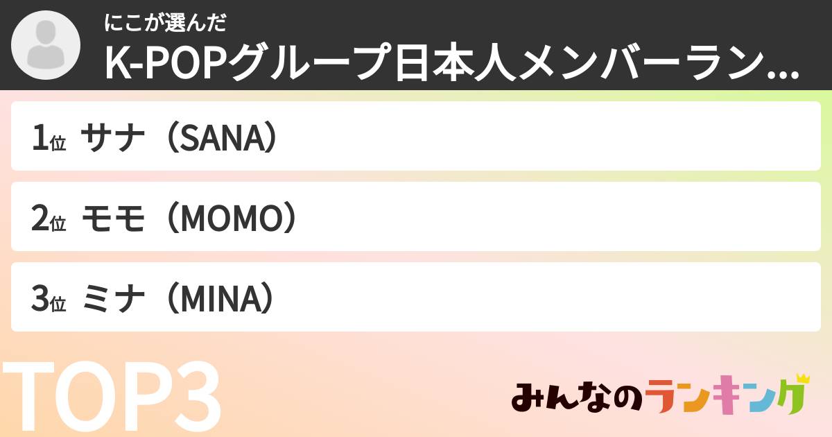 にこさんの「K-POPグループ日本人メンバーランキング」