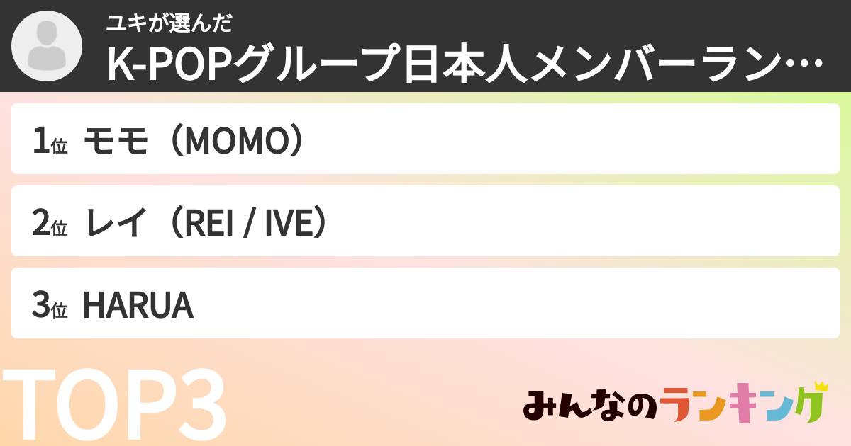 ユキさんの「K-POPグループ日本人メンバーランキング」