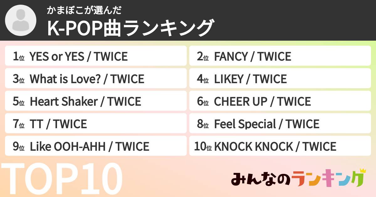かまぼこさんの「K-POP曲ランキング」