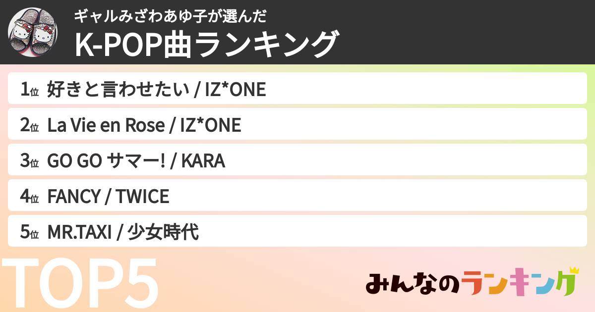 ギャルみざわあゆ子さんの「K-POP曲ランキング」