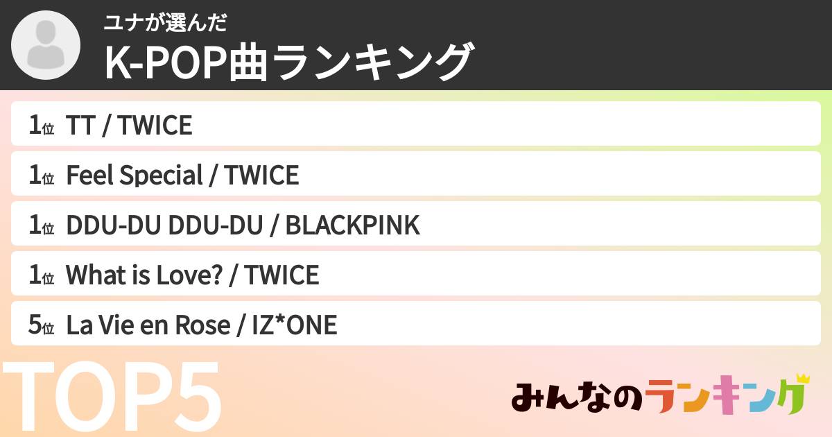ユナさんの「K-POP曲ランキング」
