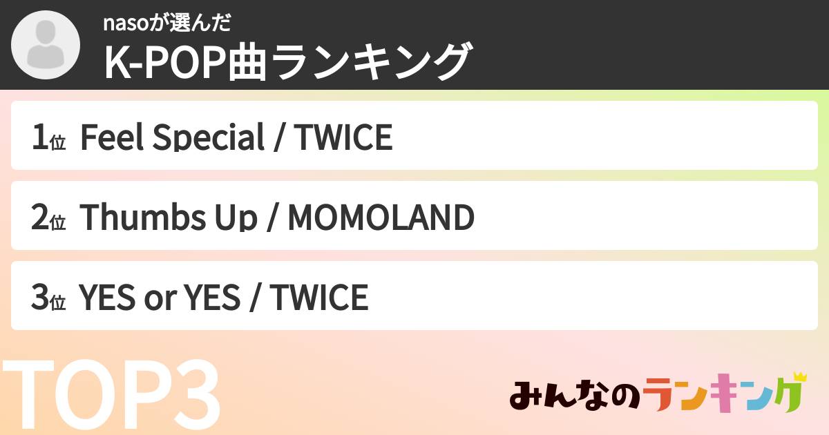 nasoさんの「K-POP曲ランキング」