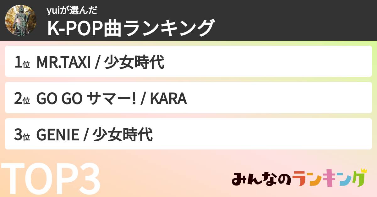 yuiさんの「K-POP曲ランキング」