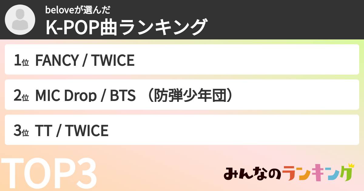 beloveさんの「K-POP曲ランキング」